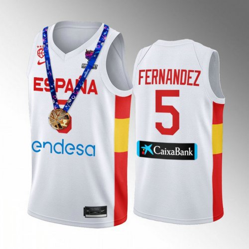 Rudy Fernandez 5 Spain Champs FIBA EuroBasket 2022 White Jersey Gold Medal